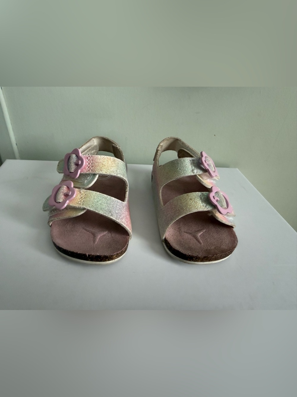 Kids Glitter Pastel Multicolor Sandals with Flower Buckles